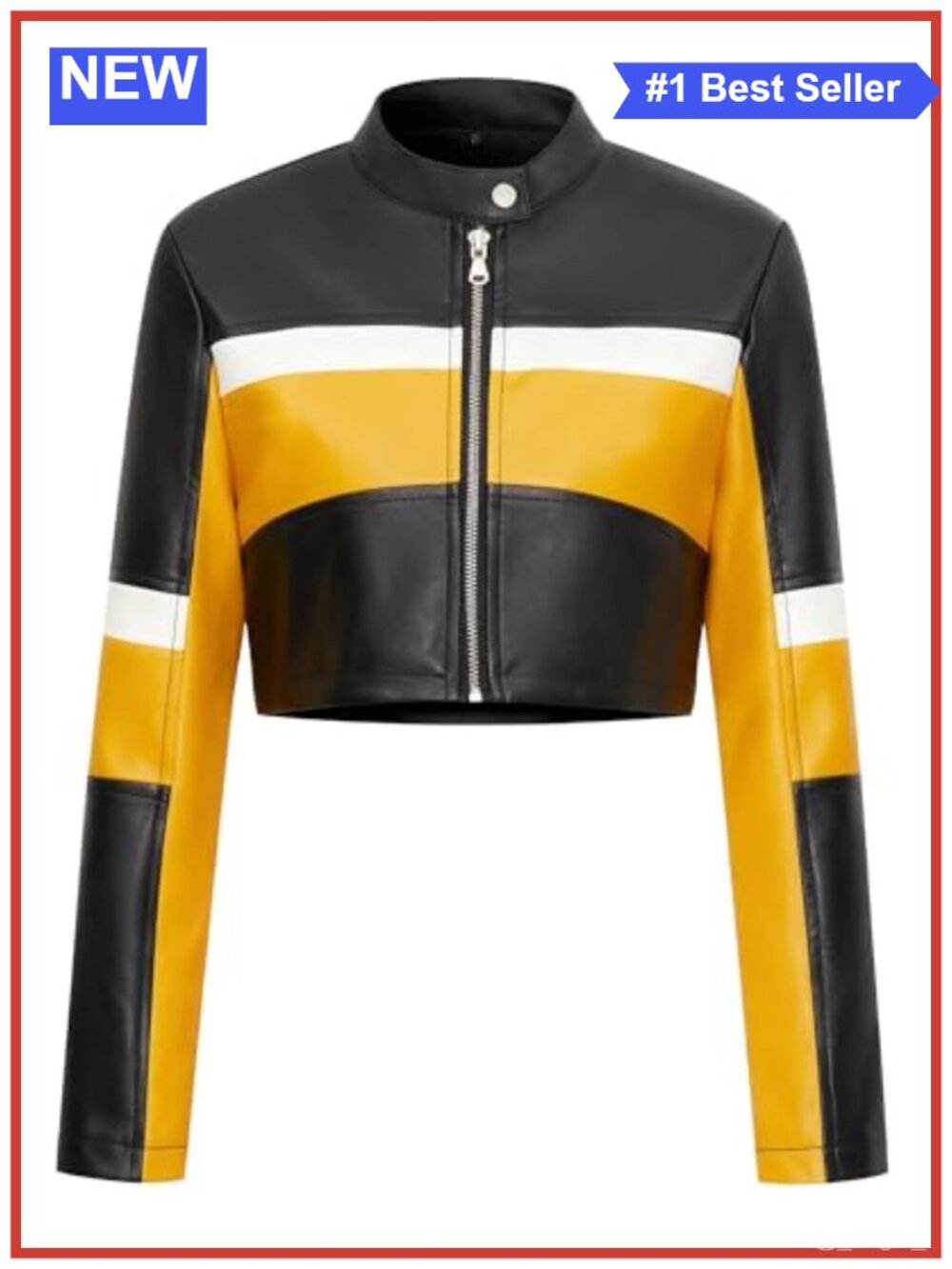 Faux Leather Cropped Moto Jacket Slim Fit Zip Up Long Sleeve Streetwear